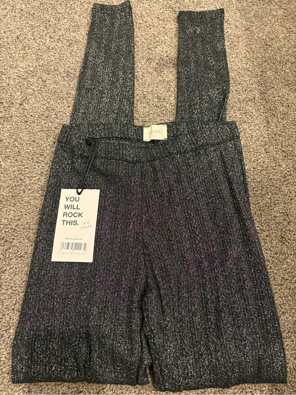 MIKUTA Metallic Knit Jumpsuit Overalls in Black with Iridescent Sheen